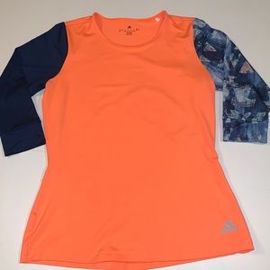 Adidas Climalite 3/4 Sleeve Active Shirt Orange & Navy Size Small